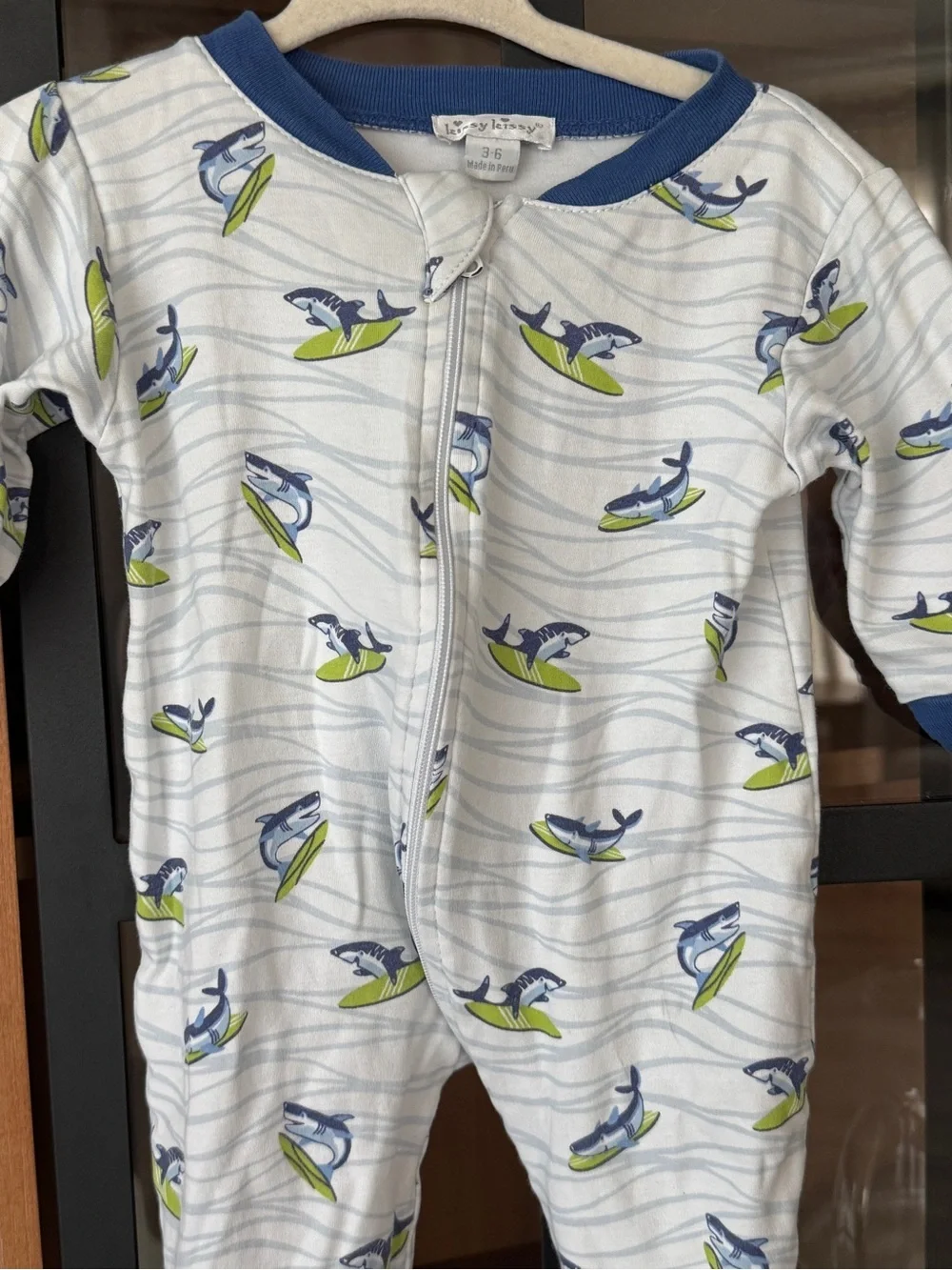 Kissy Kissy pima footies zippy sleeper shark ocean print surfing baby boy cotton